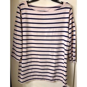 Womens pink & navy blue stripe top 3/4 sleeve top
